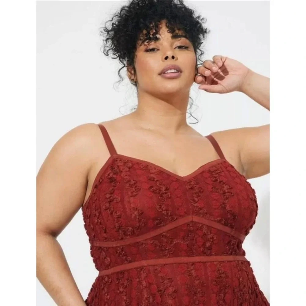 Torrid Rust 3D Rosette Lace Midi Dress Size 16 Sweetheart Cocktail Boho Wedding - Picture 5 of 6
